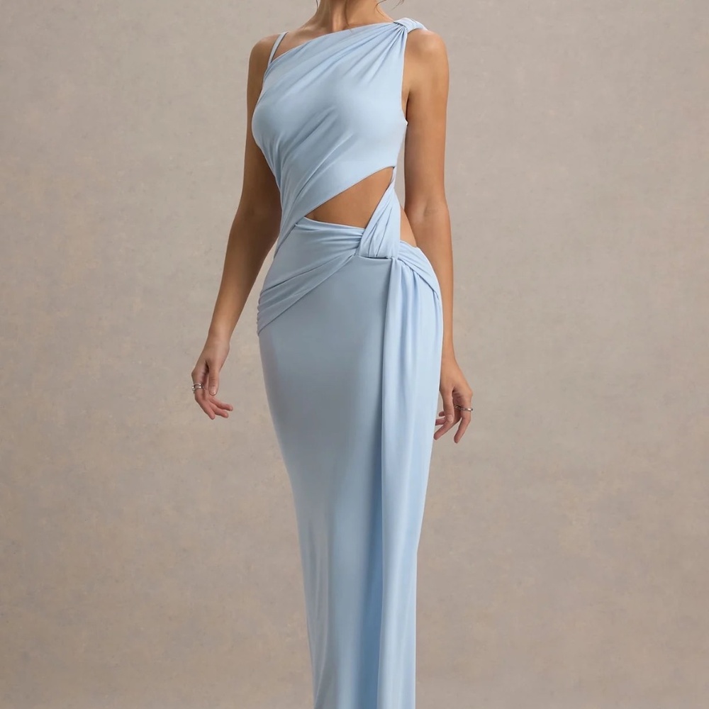Club L London Storm Powder Blue Asymmetric Maxi Dress US Size 2
